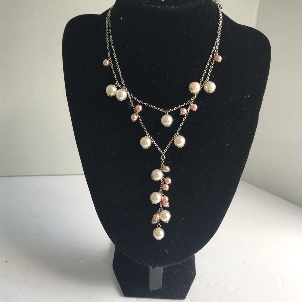 Faux Pearl Double Strand Y necklace Pears NEW Box